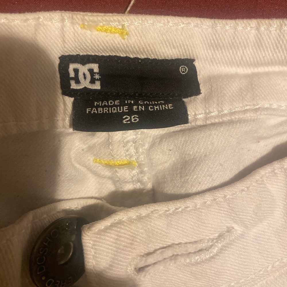 DC White Pants with Yellow Stitching